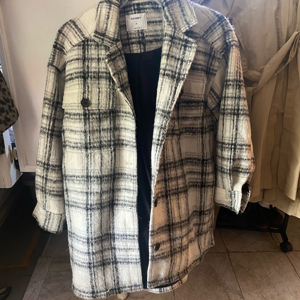 Old Navy Black and White Plaid Coat